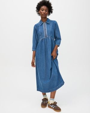Oliver Bonas Denim Zip Front Collared Midi Dress, Size 6 - Blue