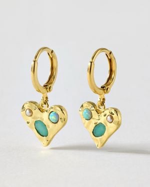 Oliver Bonas Karina Triple Stone Inlay Heart Hoop Drop Earrings - Metallic
