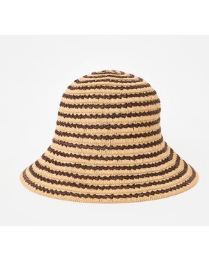Oliver Bonas Natural & Chocolate Striped Bucket Hat