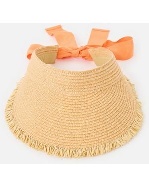 Oliver Bonas Natural Weave Visor Hat With Orange Tie