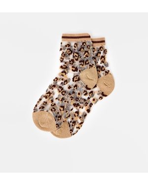 Oliver Bonas Leopard Print Sheer Ankle Socks - Natural