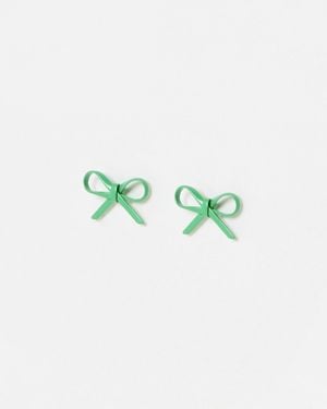 Oliver Bonas Poppy Ribbon Bow Earrings - Green