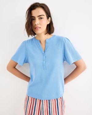 Oliver Bonas Ribbed Short Sleeve Henley Top, Size 10 - Blue