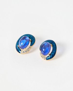 Oliver Bonas Nicole Stone & Enamel Stud Earrings - Blue