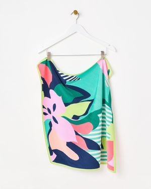 Oliver Bonas Bright Abstract Floral & Striped Pleated Square Scarf - Blue