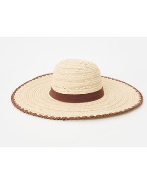 Oliver Bonas Natural & Brown Whipstitch Edge Floppy Hat