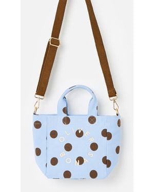 Oliver Bonas Light & Brown Polka Dot Logo Fabric Mini Tote Crossbody Bag - White