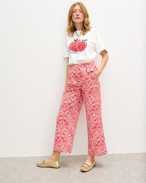 Oliver Bonas & Cream Jacquard Cropped Wide Leg Trousers, Size 6 - Pink
