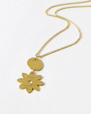 Just Trade X Oliver Bonas Paty Hammered Disc & Flower Pendant Necklace - White