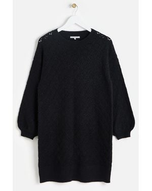 Oliver Bonas Diamond Stitch Knitted Jumper Dress, Size 6 - Black