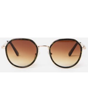 Oliver Bonas Faux Tortoiseshell Round Metal Sunglasses - Green