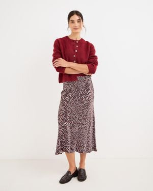 Oliver Bonas Brown & Light Pink Polka Dot Satin Midi Skirt, Size 10 - Red