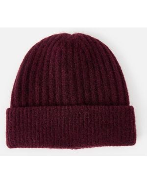 Oliver Bonas Burgundy Ribbed Knitted Beanie Hat - Red