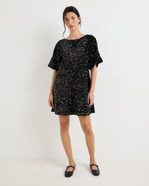 Oliver Bonas Black Velvet Sequin Mini T-shirt Dress, Size 10
