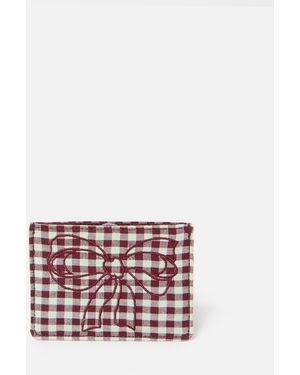 Oliver Bonas Bree Burgundy & Green Gingham Bow Card Holder - White