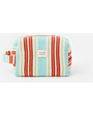 Oliver Bonas & Red Striped Knitted Makeup Bag - White
