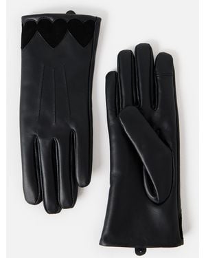 Oliver Bonas Heart Leather Gloves, Size S/m - Black