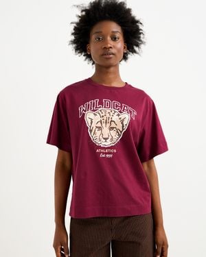 Oliver Bonas Wild Cat Cotton Graphic T-shirt, Size 10 - Red