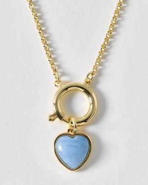 Oliver Bonas Liza Blue Resin Heart Pendant Chain Necklace - Metallic