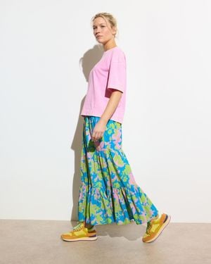 Oliver Bonas & Green Luminous Floral Tiered Midi Skirt, Size 6 - White