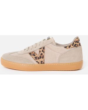 Victoria X Ob Exclusive Cream Corduroy Leopard Print Trainers, Size Uk 3 - White