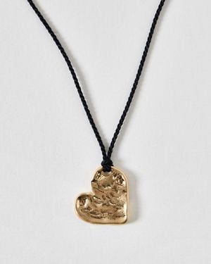 Oliver Bonas Steph Gold Tone Heart Pendant & Cord Necklace - Metallic
