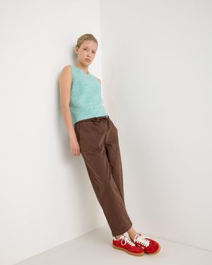 Oliver Bonas Chocolate Denim Tie Waist Barrel Leg Jeans, Size 10 - Brown