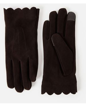 Oliver Bonas Dark Suede Leather Gloves - Black