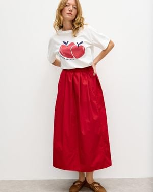 Oliver Bonas Dark Elasticated Waist Midi Skirt, Size 6 - Red