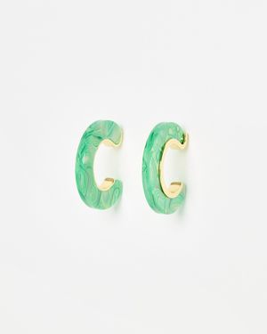 Oliver Bonas Erica Resin Gold Detail Hoop Earrings - Blue