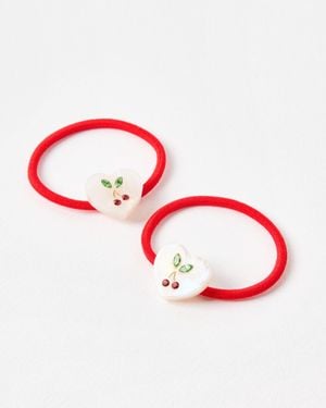 Oliver Bonas Stella Heart Cherry Hair Bands Set Of Two - Red