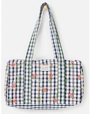 Oliver Bonas Gingham Rose Embroidered Quilted Bag - White