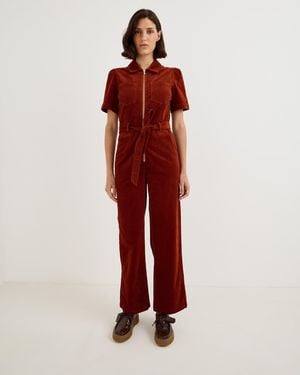 Oliver Bonas Red Corduroy Zip Up Short Sleeve Jumpsuit, Size 12