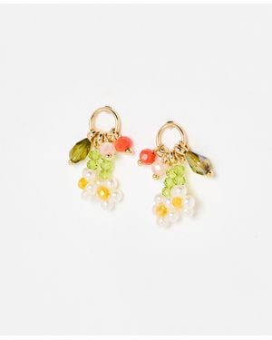 Oliver Bonas Maggie Faux Pearl & Beaded Flower Cluster Drop Stud Earrings - White