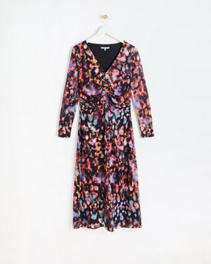 Oliver Bonas Abstract Print Ruched Long Sleeve Midi Dress, Size 6 - Black
