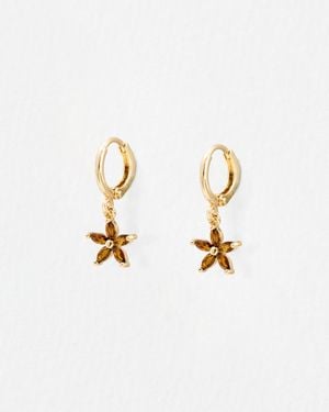 Oliver Bonas Herba Brown Flower Drop Earrings - White