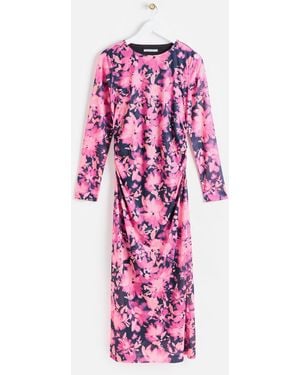 Oliver Bonas Floral Print Ruched Midi Dress, Size 6 - Pink