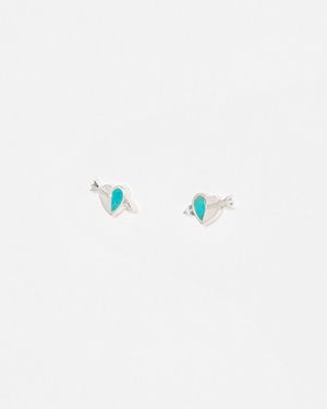 Oliver Bonas Amor Turquoise Heart & Arrow Silver Stud Earrings - Blue