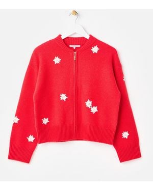 Oliver Bonas Daisy Embroidered Zip Up Knitted Bomber Jacket, Size 12