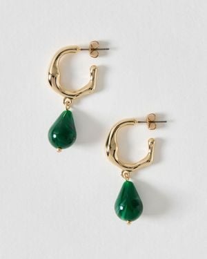 Oliver Bonas Laurel Resin Teardrop Hoop Earrings - Green
