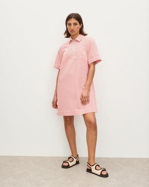 Oliver Bonas & White Striped Denim Half Zip Mini Dress, Size 6 - Pink