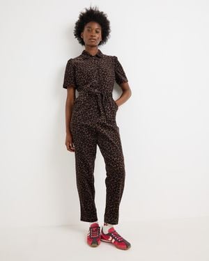 Oliver Bonas Animal Print Corduroy Short Sleeve Jumpsuit, Size 10 - Brown