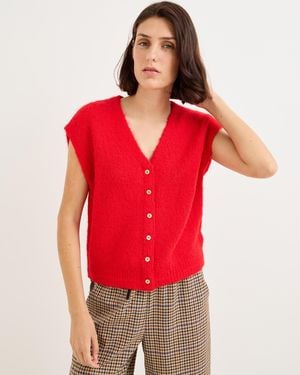 Oliver Bonas V-neck Fluffy Knitted Waistcoat, Size 10 - Red