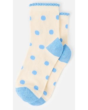 Oliver Bonas Cream & Polka Dot Ankle Socks - Blue