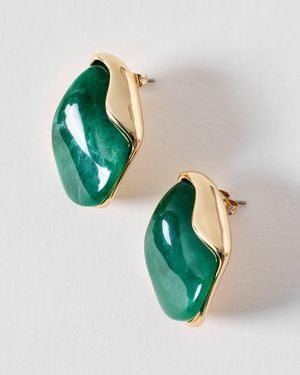 Oliver Bonas Ocie Resin & Gold Tone Teardrop Stud Earrings - Green