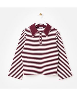 Oliver Bonas Plum & White Striped Long Sleeve Polo Neck Top, Size 6 - Red