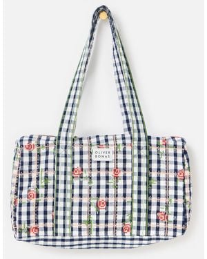Oliver Bonas Gingham Rose Embroidered Quilted Bag - White