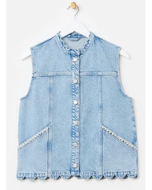 Oliver Bonas Light Scalloped Denim Waistcoat, Size 6 - Blue
