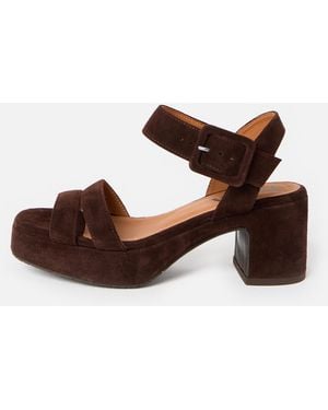 Esska Flora Chocolate Suede Platform Heeled Sandals, Size 3 - Brown