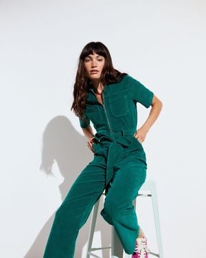 Oliver Bonas Jade Corduroy Short Sleeve Jumpsuit, Size 6 - Green